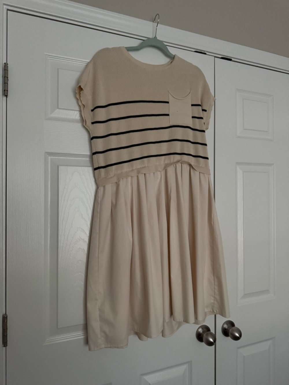 Amazon Cream Striped Knit-Top Mini Dress